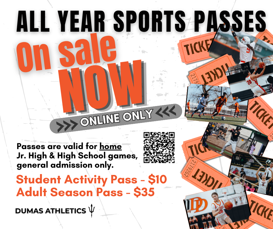 🎟️ ALL-YEAR SPORTS PASSES (Valid for home Jr. High & High School games, General Admission) • Adult Pass: $35 • Student Activity Pass: $10 ➡️ On sale NOW online!
