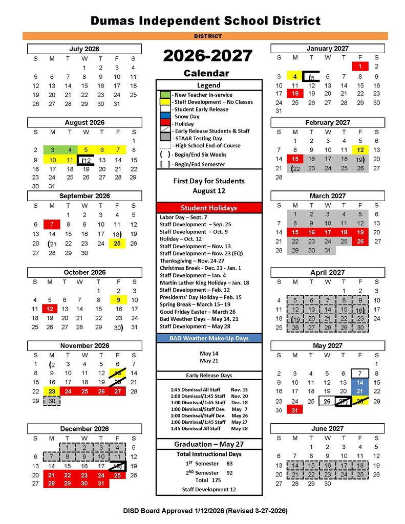 2026-2027 district calendar