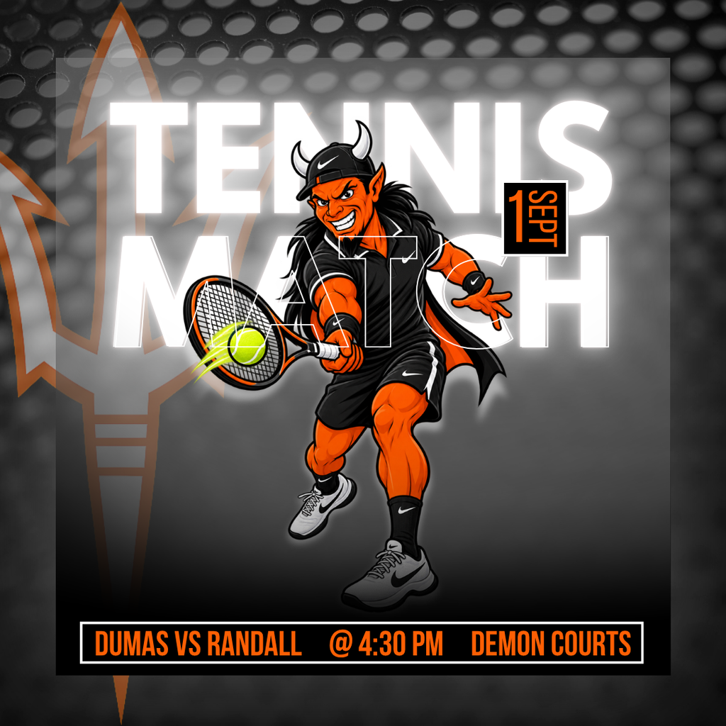 Tennis graphic stating that tennis plays at 4:30 on Sept 1 at home vs randall