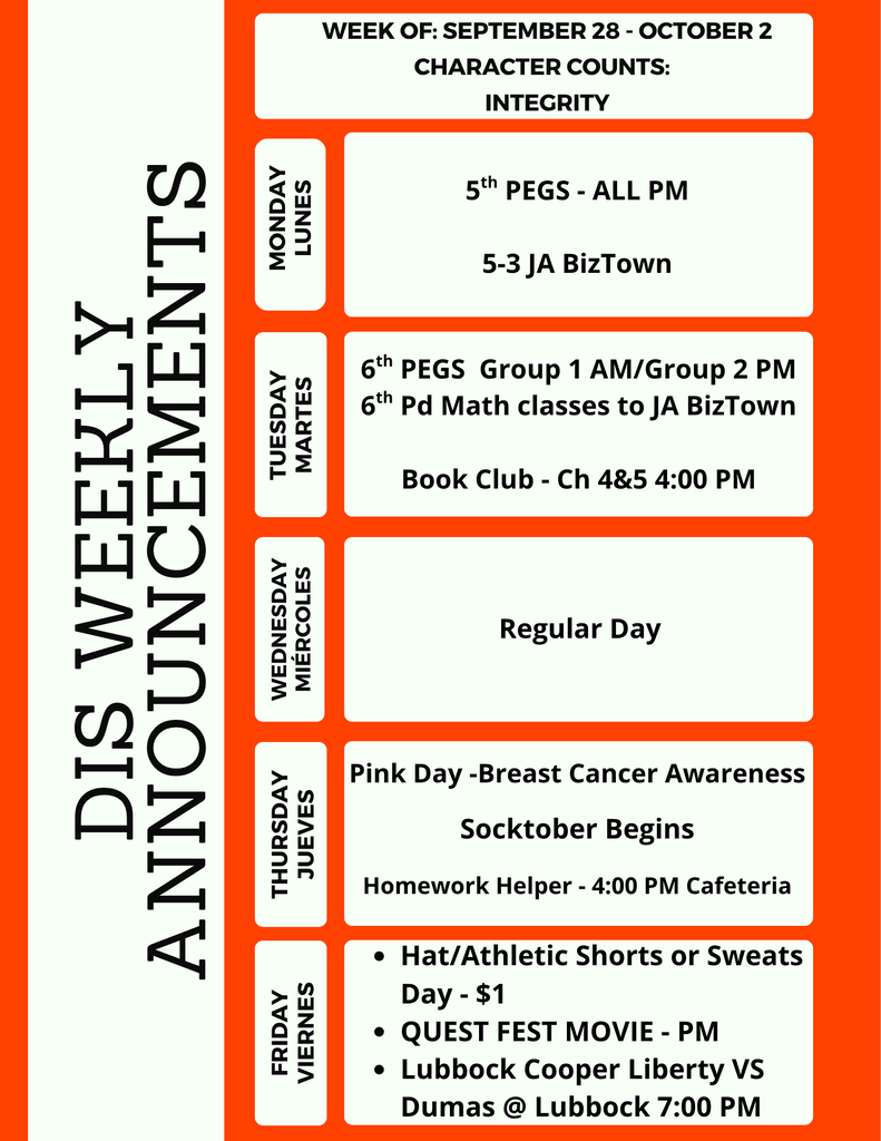 DIS Weekly Announcements