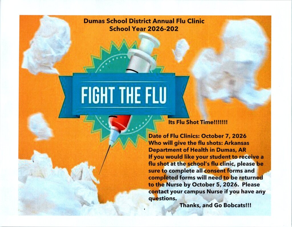 Flyer with a shot needle saying flu shots on Oct 7