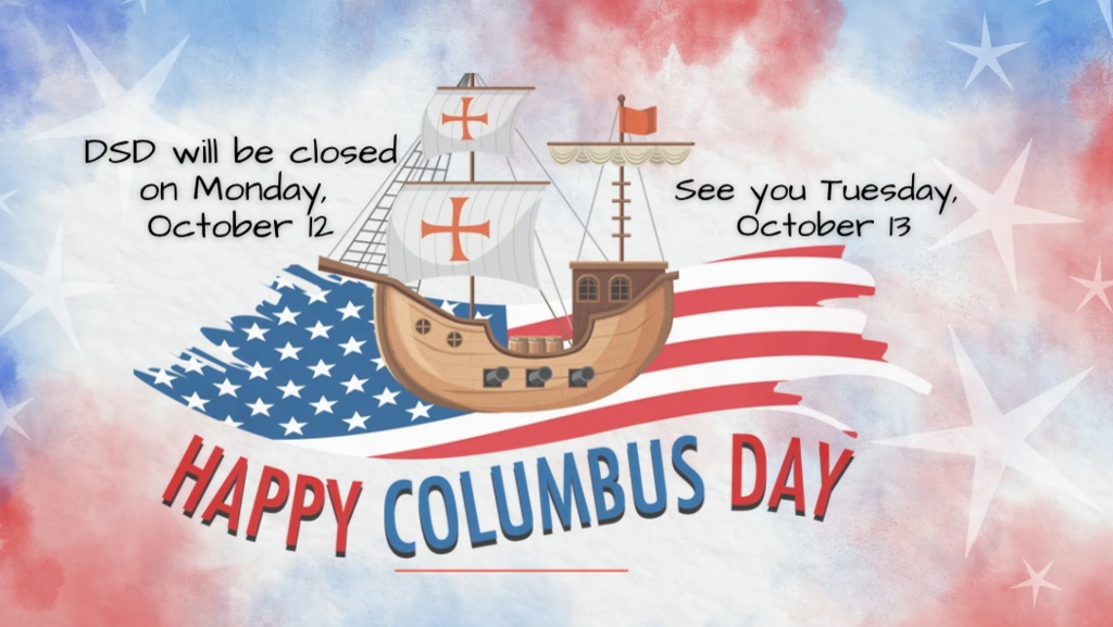 Sign with a boat saying closed for Columbus Day
