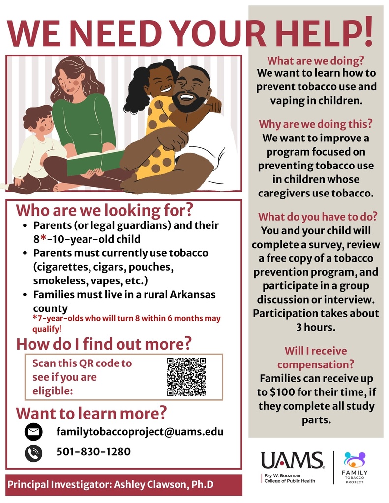 Flyer with a family hugging each other and are tobacco users
