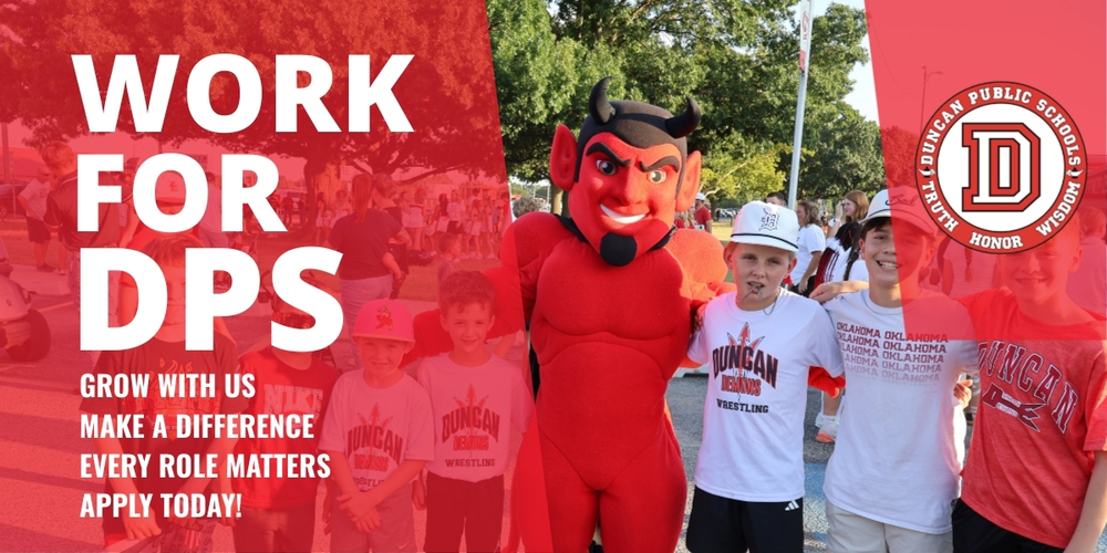 📣 We’re Hiring at Duncan Public Schools! Duncan Public Schools is hiring for a wide variety of roles and looking for the right people to join our team. A few of our current openings include: High School Teachers in Graphic Design, Art, English, Spanish, Math, Vocal Music, and Social Studies High School Clerk Licensed HVAC/Refrigeration Technician Elementary Art Teacher Middle School English Teacher Psychometrist Special Education Teachers Bus Monitors …and many more! At DPS, there’s a place for everyone. Find the right role for you in a supportive, engaging work environment where you can make a difference every day. After all, everyone looks better in Duncan Red. 😉 Apply today at: