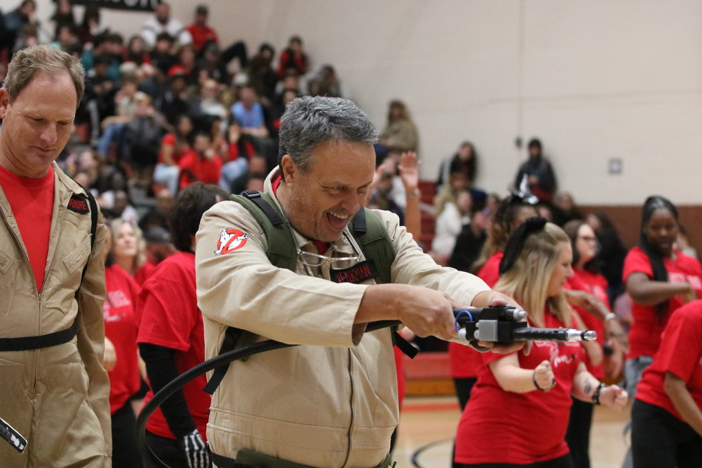 dad dance seniors - wearing a ghostbusters outfit 