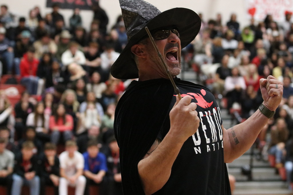 dad dance seniors - wearing a witch hat 