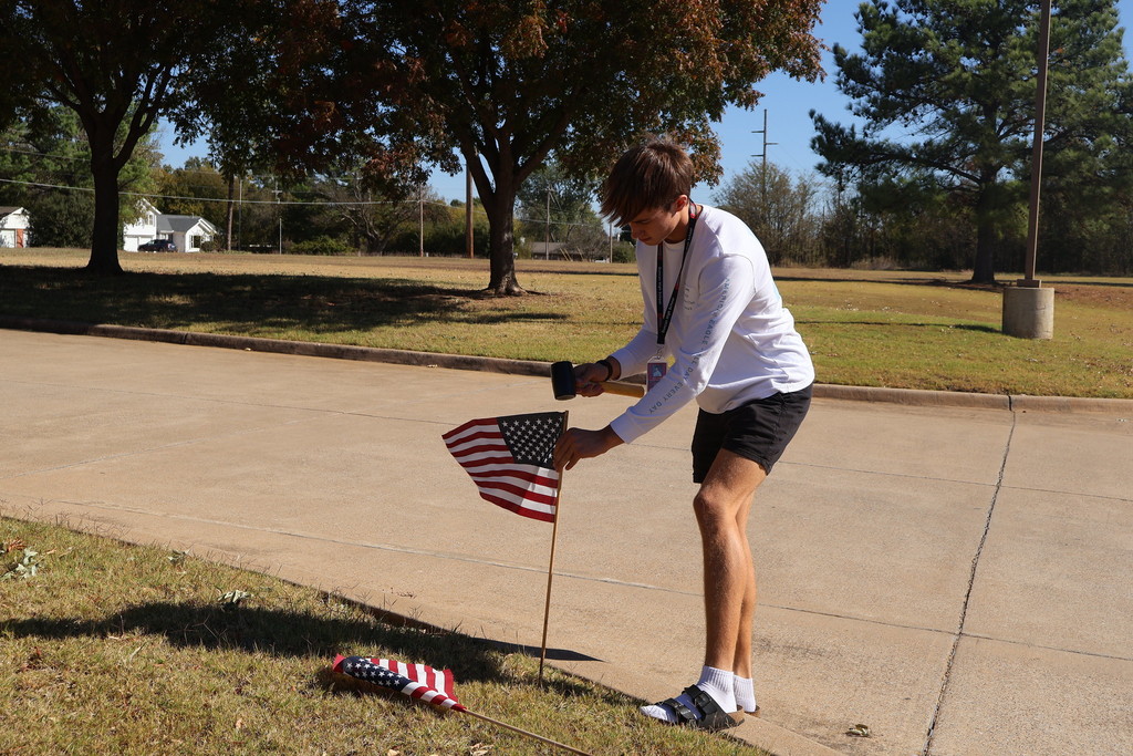 Student Planting Flag