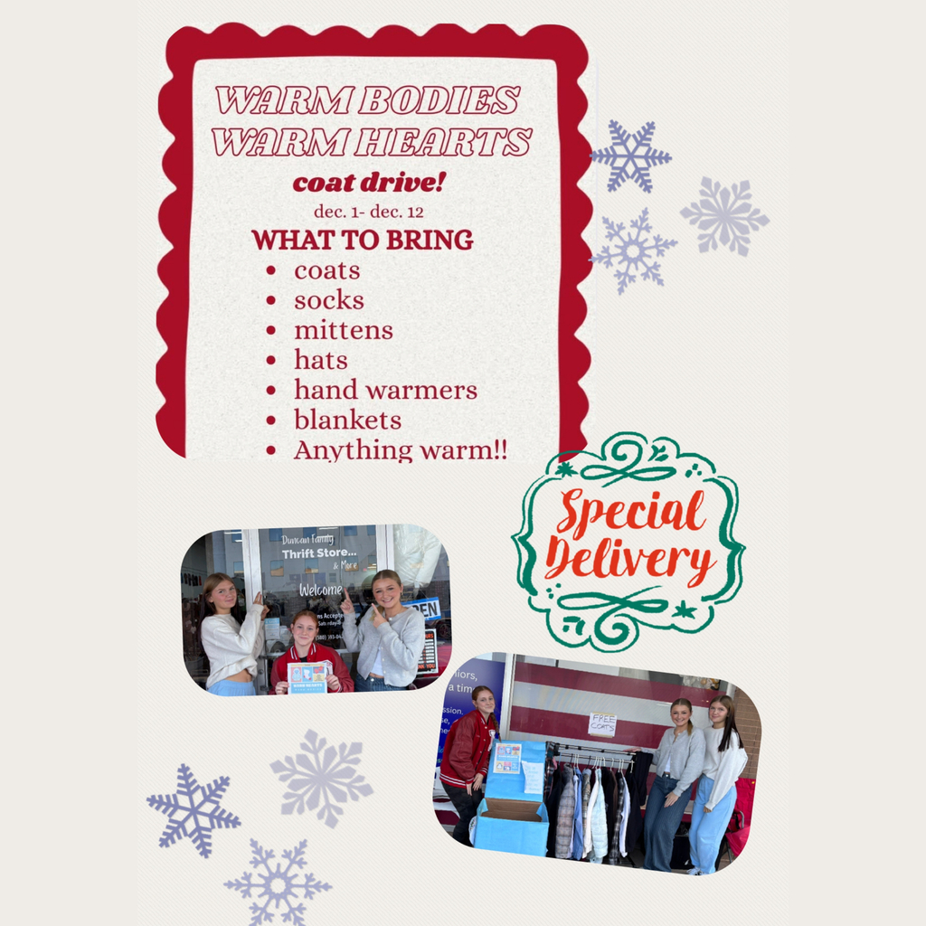 Thank you Duncan Family Thrift Store for accepting our donations, SADD happily delivered coats to keep our community warm!