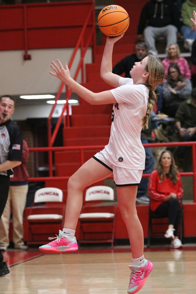 girl shooting basketball