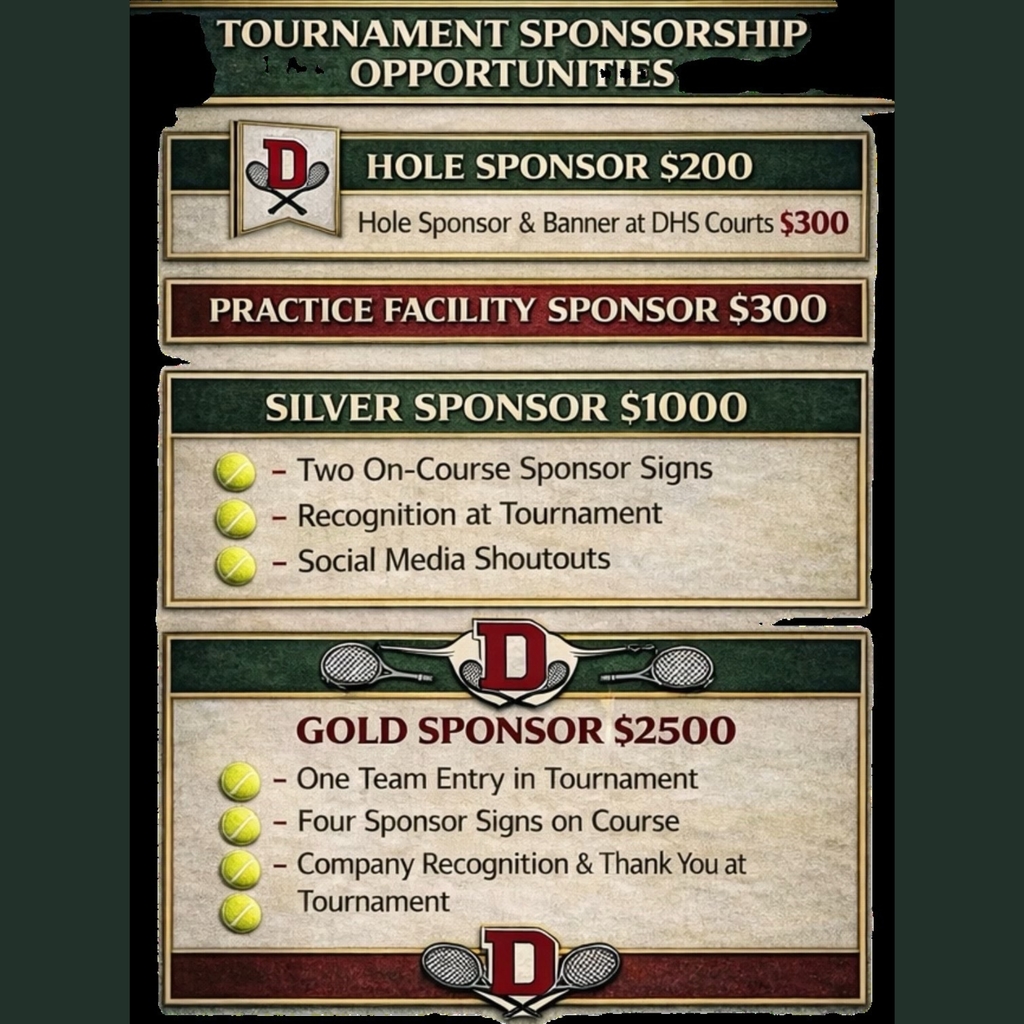 ⛳🎾 FIRST ANNUAL Duncan High School Tennis Team Golf Tournament 🎾⛳ We’re excited to announce the First Annual DHS Tennis Team Golf Tournament—and we’d love for YOU to be part of it! 📅 February 16, 2026 📍 Four-Man Scramble 🕚 11:00 AM – Registration & Lunch 🕛 12:00 PM – Shotgun Start 💰 $125 per player | $500 per team This tournament helps support the Duncan High School Tennis program, offset costs for our athletes, and continue building something special for our kids. 🙌 Sponsorship Opportunities Available! • Hole Sponsors • Practice Facility Sponsor • Silver & Gold Sponsorships Great exposure for local businesses while supporting DHS students! 📞 To register or sponsor: Contact Toni Howard at (580) 860-4197 Grab your team, share this post, and help us make our first tournament a huge success! Thank you for supporting Duncan High School Tennis 💚❤️🎾