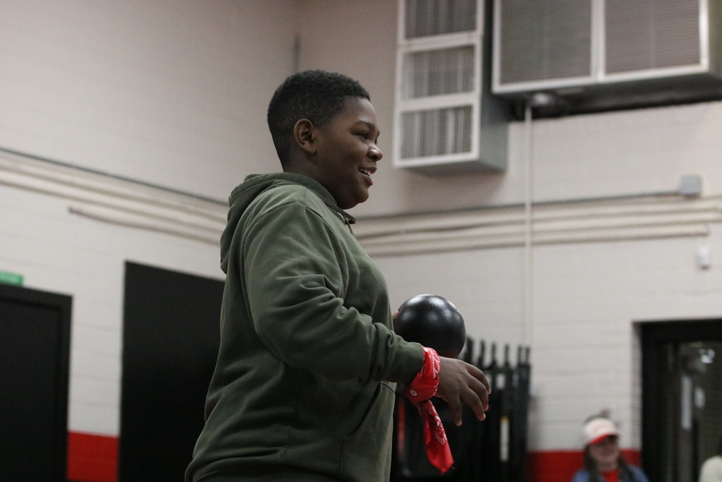 student playing dodgeball 