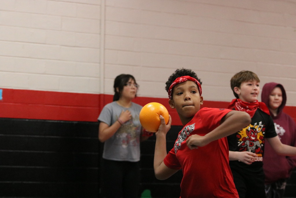student playing dodgeball 