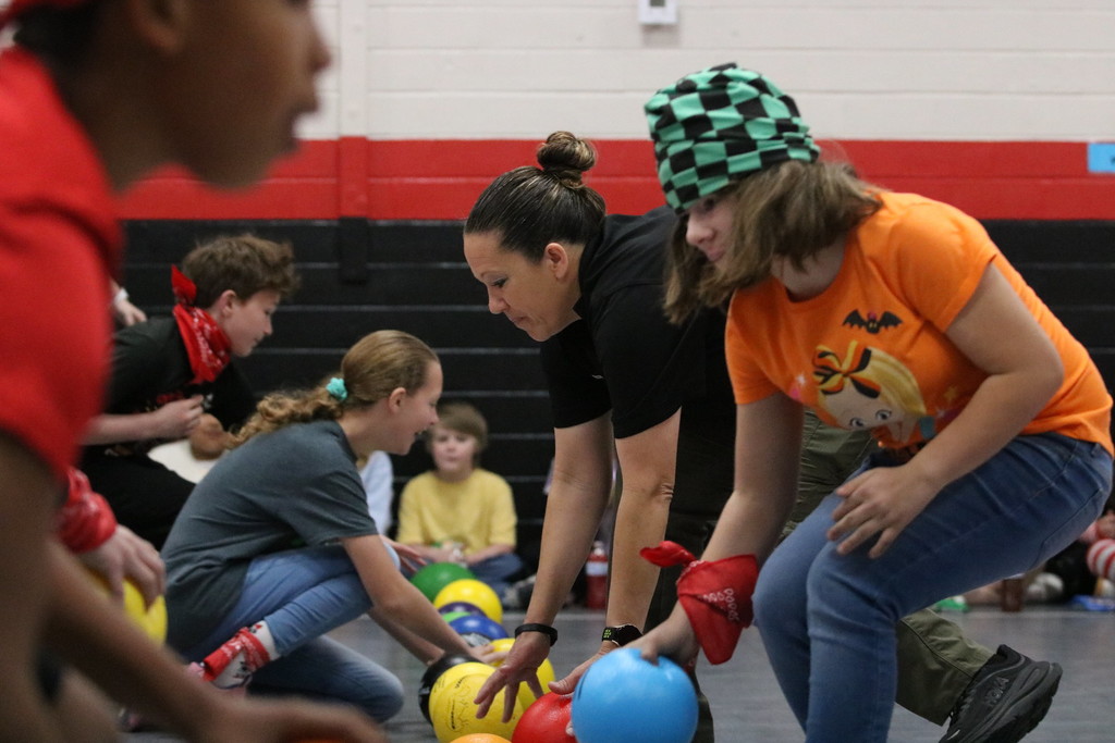 student playing dodgeball 