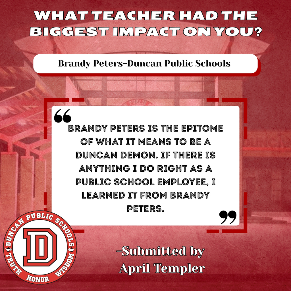 ✨Teacher Impact Story ✨ We look forward to celebrating the educators who helped set the Duncan Standard and continue to guide the next generation with heart and purpose. ❤️📚 Stay tuned for more stories of gratitude and inspiration. Graphic Created by Communications Intern Lesly Vargas-Moreno
