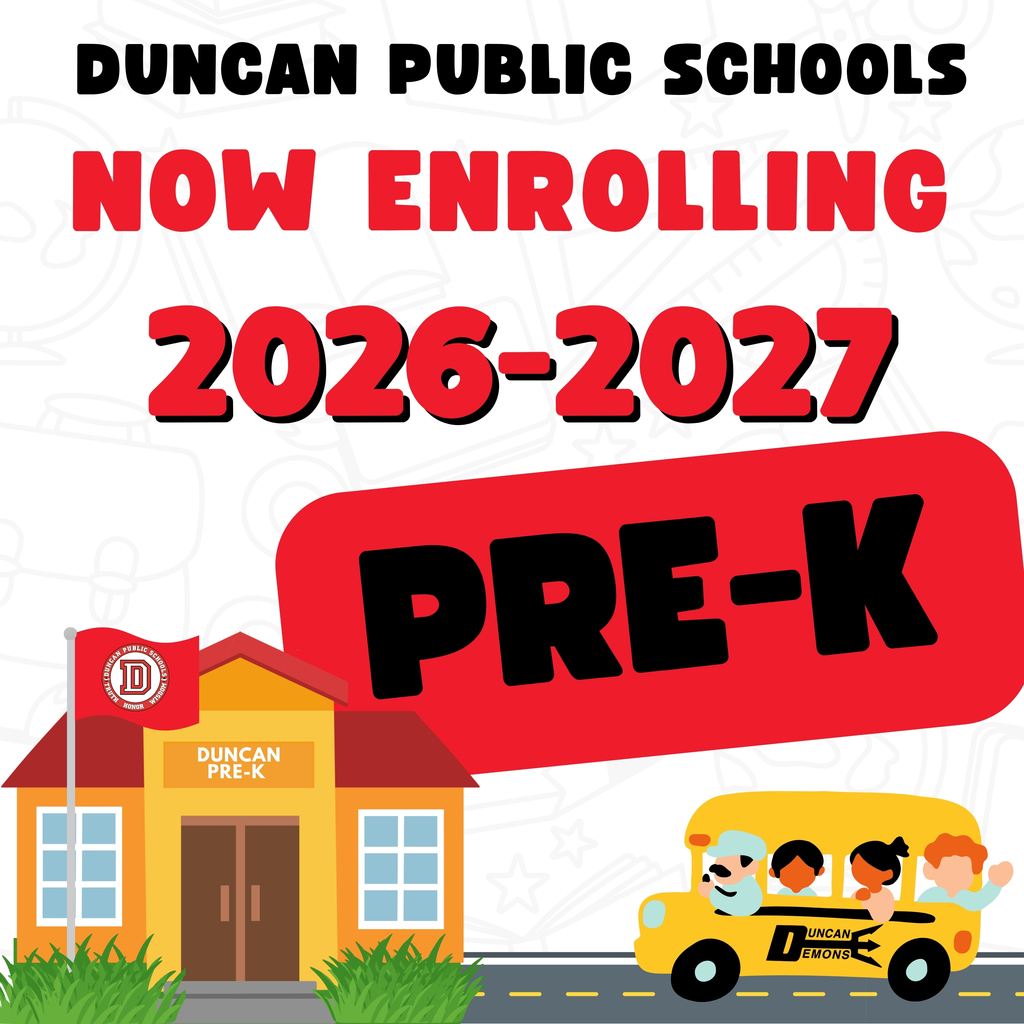 📚 Pre-K Enrollment Now Open! Duncan Public Schools is excited to announce that Pre-K enrollment for the 2026–2027 school year is now open! Families are encouraged to register early to secure a spot for their child.  Give your child a great start to their educational journey with Duncan Public Schools!   Enrollment Dates to Remember:  March 23rd-April 3rd: Pre-K opens April 6th - April 16th New to DPS - Kindergarten Only June 1st: 2026-2027 Enrollment Opens June 1st: Out of district transfers opens (online only)  Pre-K Enrollment Information: https://www.duncanps.org/o/dps/page/prek-12th-new-student-enrollment-copy-copy  Other Enrollment Information: https://www.duncanps.org/page/dps-online-enrollment