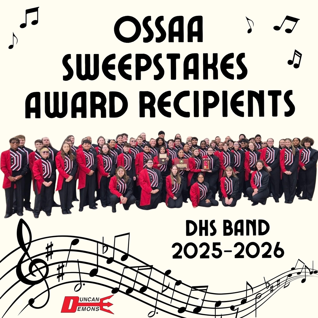 DHS Band Earns OSSAA Sweepstakes Award 🎺🏆  We are incredibly proud of our DHS Band students! This group has persevered through many obstacles and never gave up.  Today, they received Superior ratings in both Concert Performance and Sight-Reading at the OSSAA State Band Contest. Combined with their Superior rating at the Regional Marching Contest, this earns them the OSSAA Sweepstakes Award, the highest award given to music groups in the state.  This is a tremendous accomplishment that reflects dedication, hard work, and resilience. Congratulations to our students, directors, and everyone who supported them along the way!