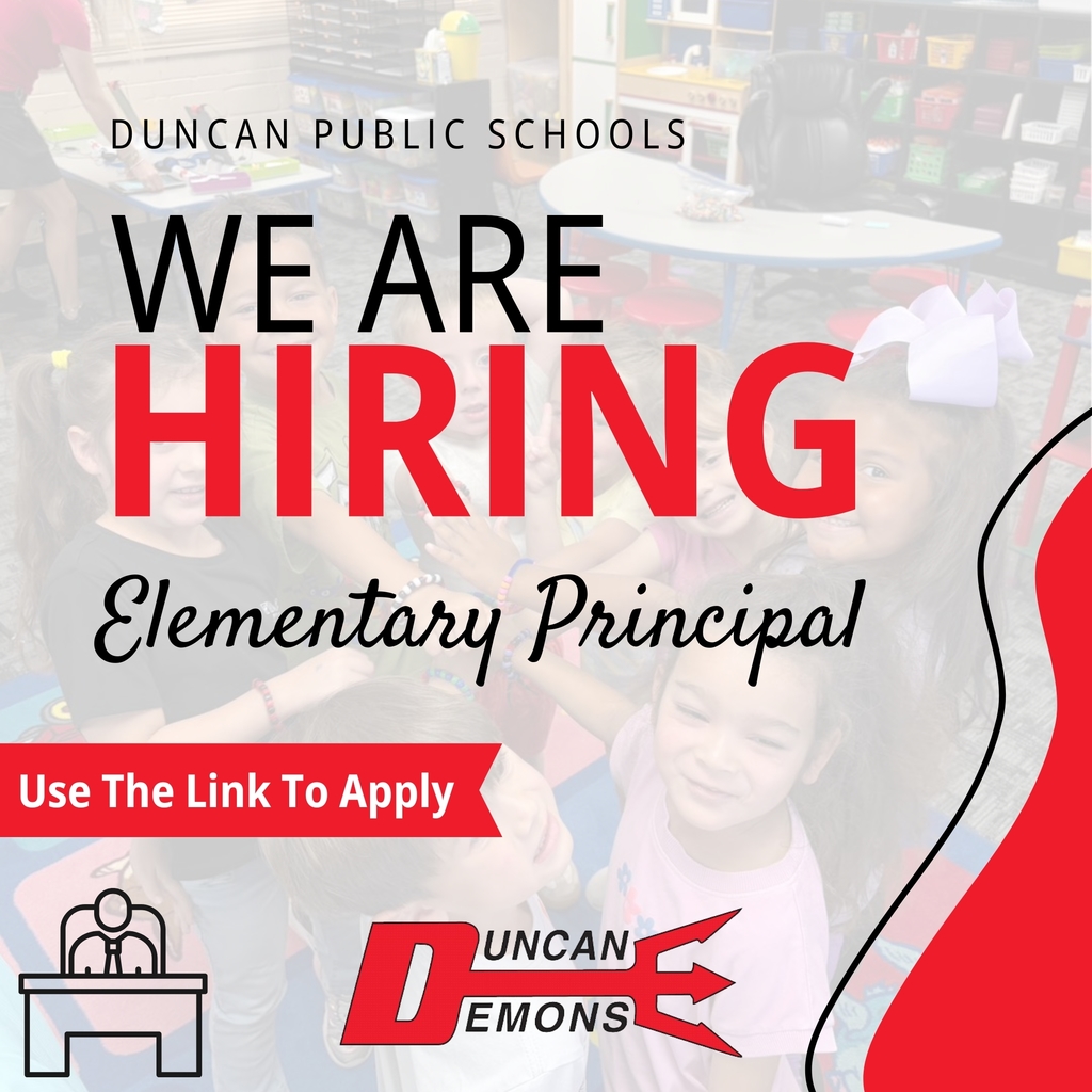 We're Hiring! Elementary Principal Position Available 🍎  Duncan Public Schools is seeking an Elementary Principal for the 2026-2027 school year!   Apply today: https://www.applitrack.com/duncanps/onlineapp/default.aspx?all=1