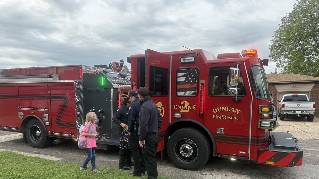 Firetruck - firefighters and students 