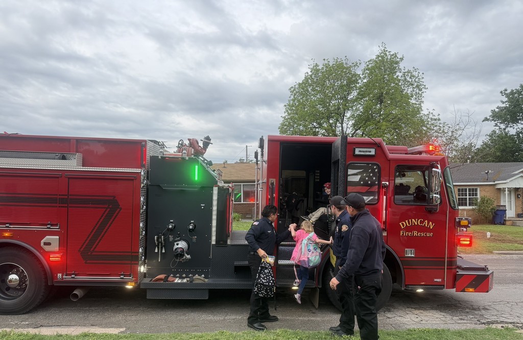 Firetruck - firefighters and students 