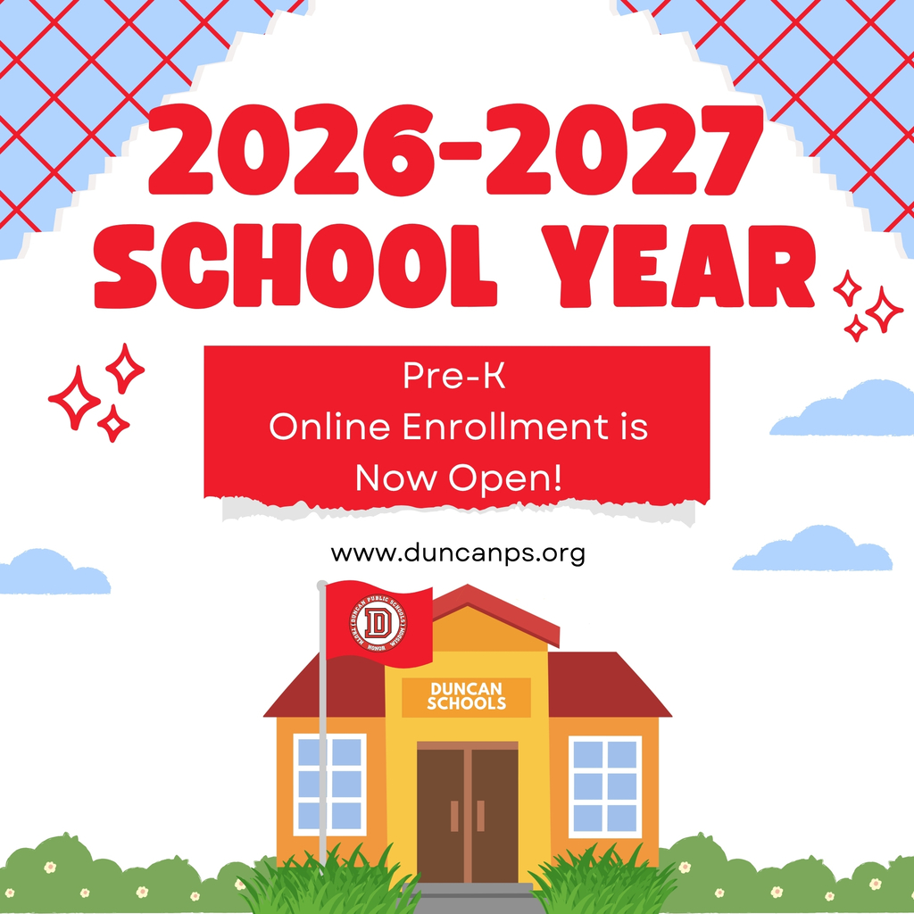Enroll Your Pre-K Student Today! Pre-K enrollment for 2026-2027 is NOW OPEN! Start your road to a bright future at Duncan Public Schools. New Pre-K Students: Enroll here: https://www.duncanps.org/page/dps-online-enrollment School Supply Lists (PreK-8th): https://www.duncanps.org/o/dps/page/back-to-school How to Enroll in Pre-K Video: https://www.youtube.com/watch?v=rKHocoN6OCI Questions? Enrollment Office: 580-252-6801 | enrollment@duncanps.org