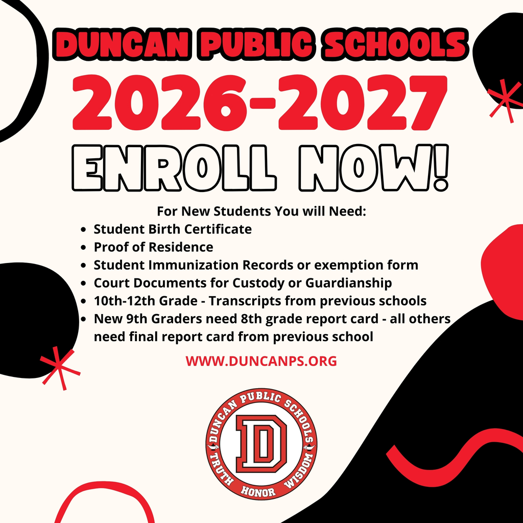 Pre-K Enrollment is Open! Ready to join Duncan Public Schools for 2026-2027? Enroll your Pre-K student today and start your road to a bright future at DPS! New Pre-K Students: Enroll: https://www.duncanps.org/page/dps-online-enrollment School Supply Lists: https://www.duncanps.org/o/dps/page/back-to-school Enrollment Video: https://www.youtube.com/watch?v=rKHocoN6OCI Questions? 580-252-6801 or enrollment@duncanps.org