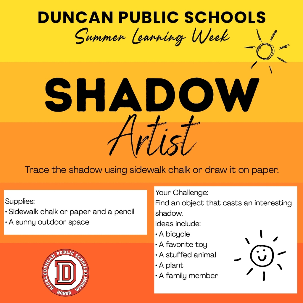 Want to get ahead on the challenges?  Check out our Downloadable Activity Book for Summer Learning Week, featuring all 5 activities and our very own mascot, Duncan the Demon!  https://www.duncanps.org/page/summer-learning-week