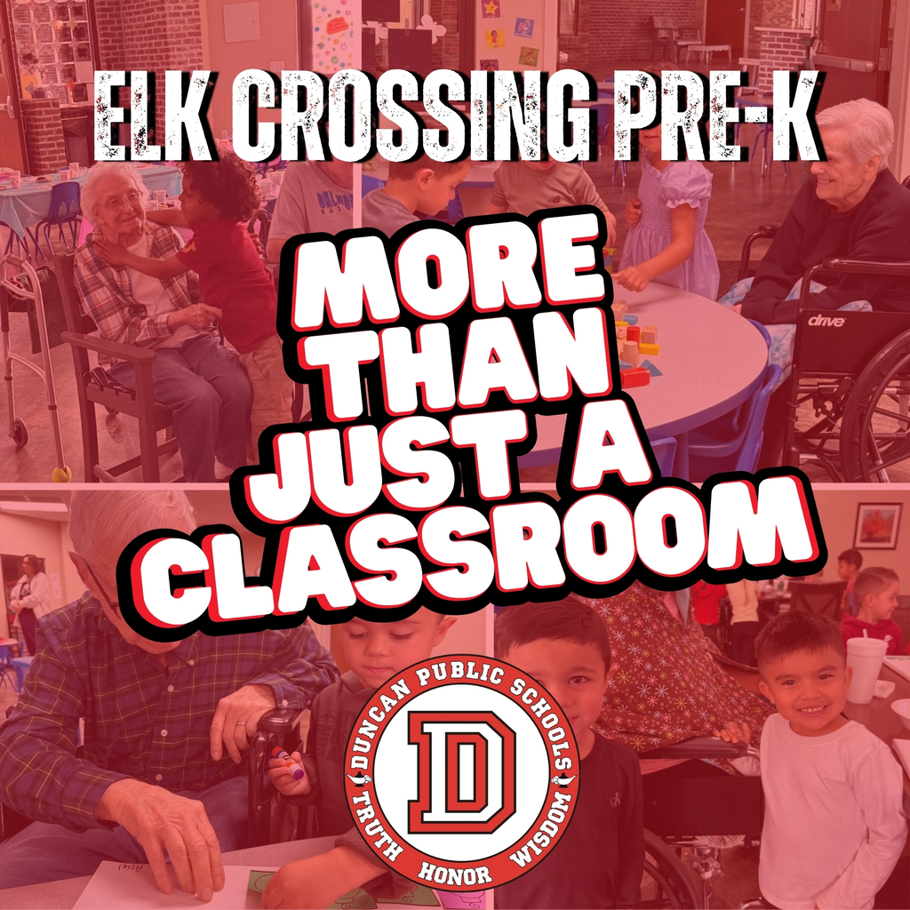 photos of prek students with grandbuddies at elk crossing program. more than just a classroom. duncan logo 