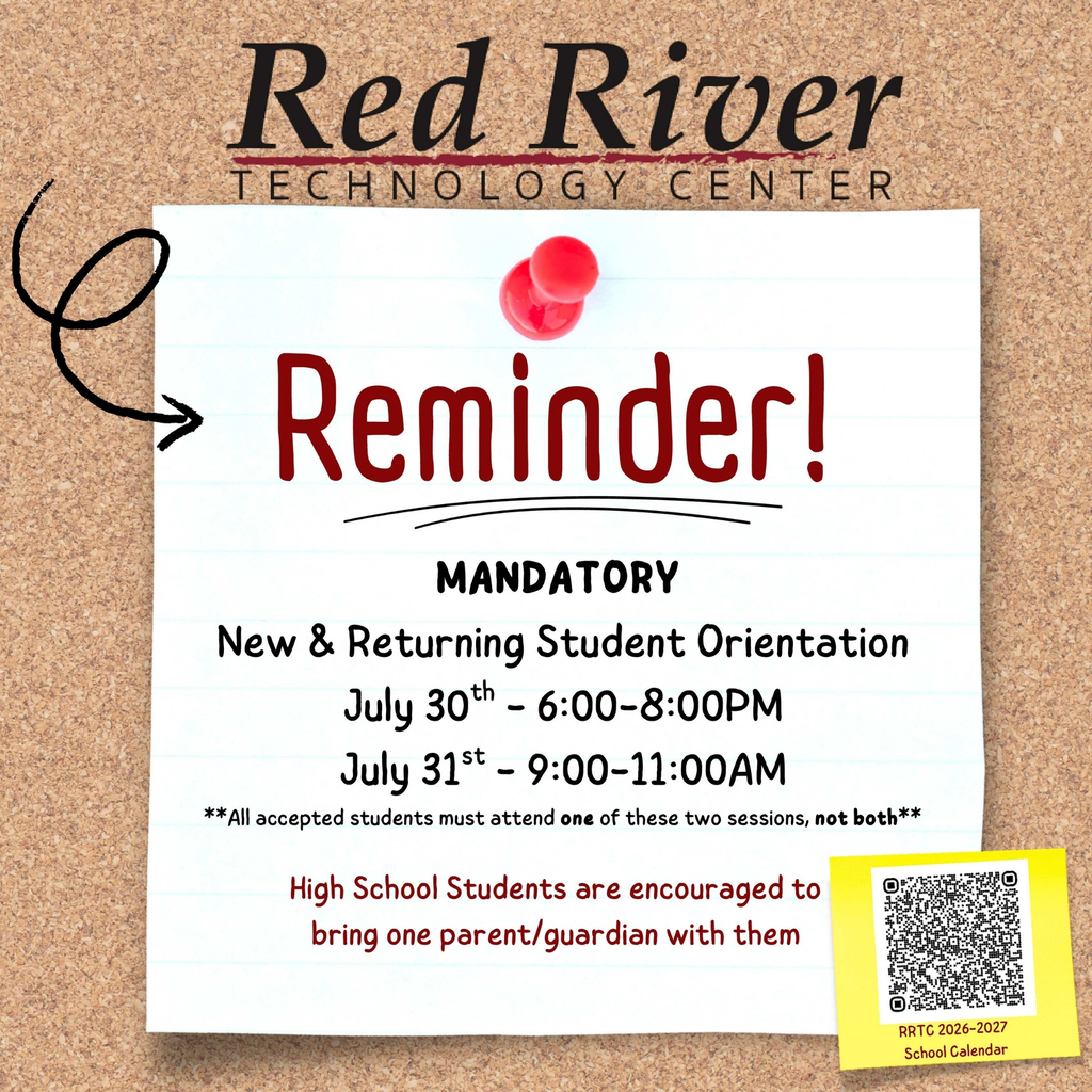 Reminder for our DHS students accepted into an RRTC program: Mandatory New and Returning Student Orientation will be held on one of the following dates: July 30 | 6:00-8:00 PM July 31 | 9:00-11:00 AM All accepted students must attend one of these two sessions, not both. Students who received acceptance letters back in April should plan to attend. High school students are encouraged to bring one parent or guardian with them.
