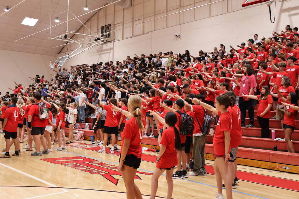 students doing the alma mater for DHS
