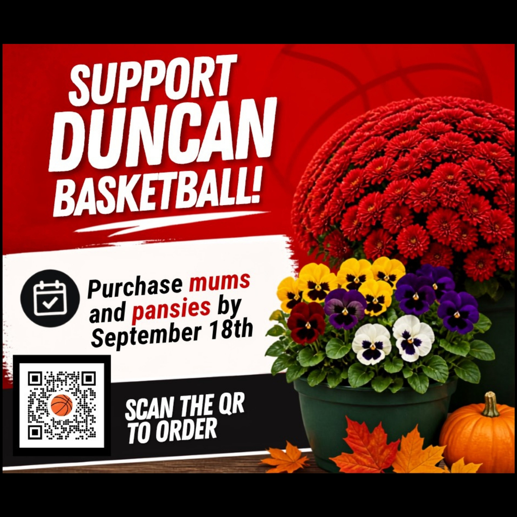 🏀 Duncan Basketball Mum Fundraiser! 🏀 Show your support for Duncan basketball by purchasing beautiful mums and pansies for the fall season. 🌼 Orders are due by September 18. Use this link to order: https://marcumsnursery.com/duncan-basketball-fall/ Thank you for supporting Duncan basketball! ❤️🖤