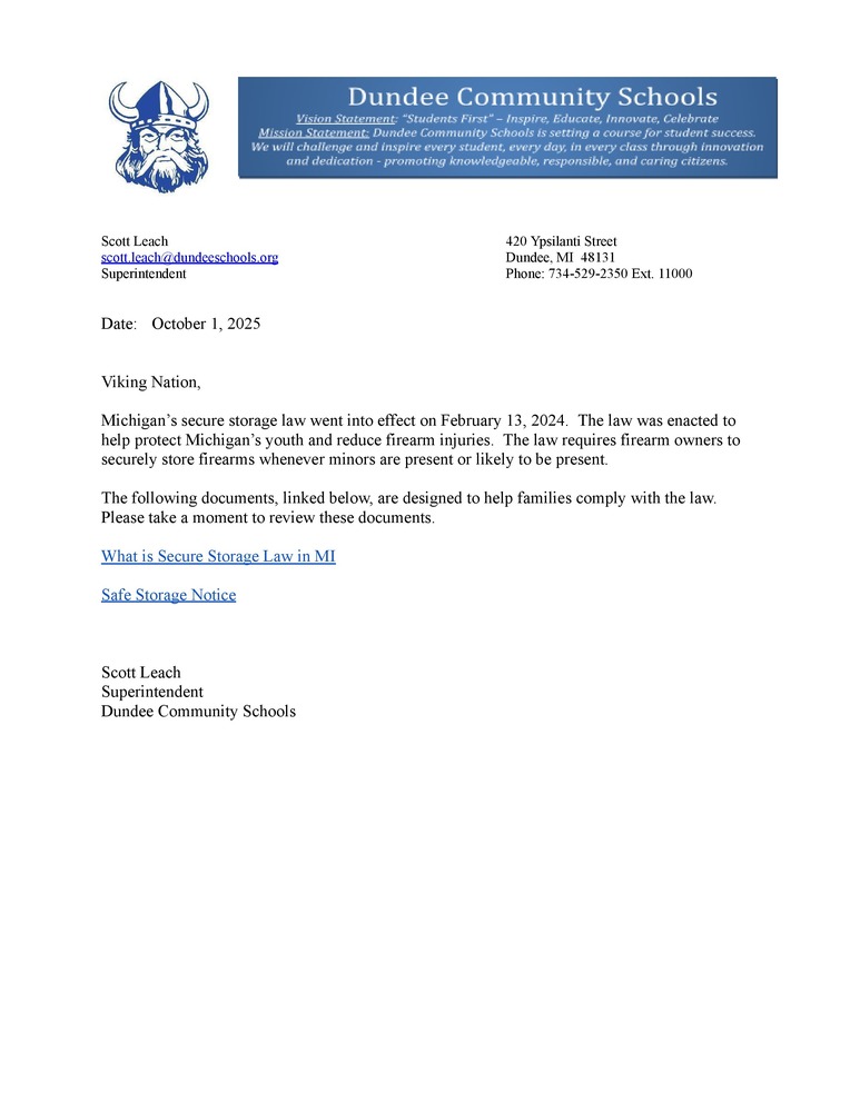 2025 Safe Storage Notice