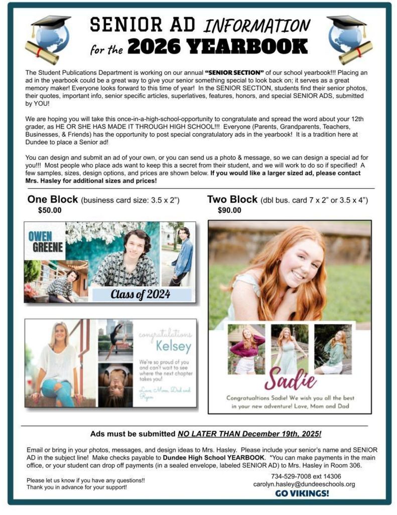 Photo of Senior Yearbook Ad Ordering information