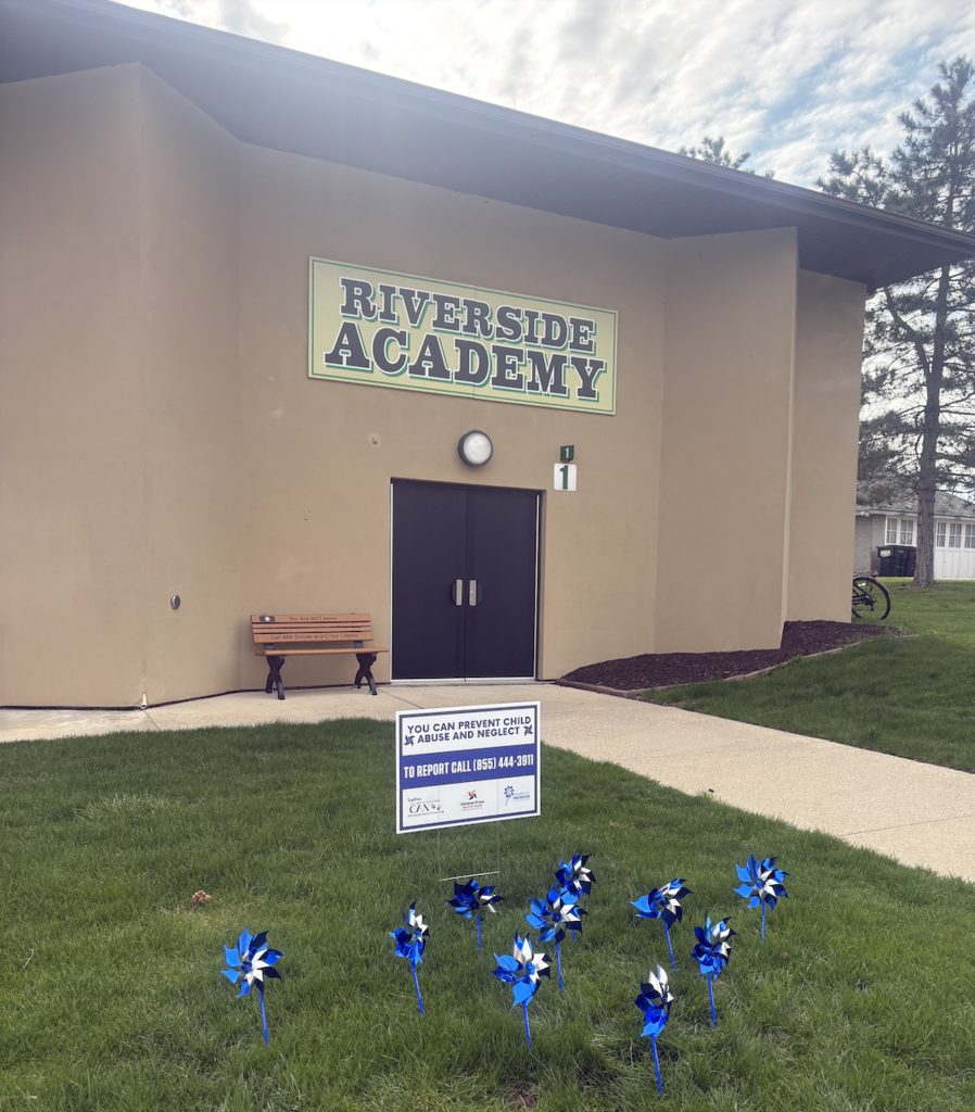 Pinwheels for Child Abuse Prevention Month at Riverside Academy
