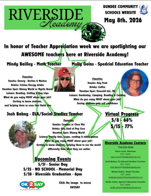Riverside Academy Newsletter 5/8/26