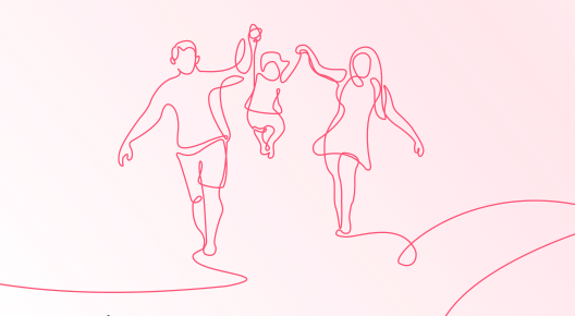 a drawing of two parents holding a child's hand