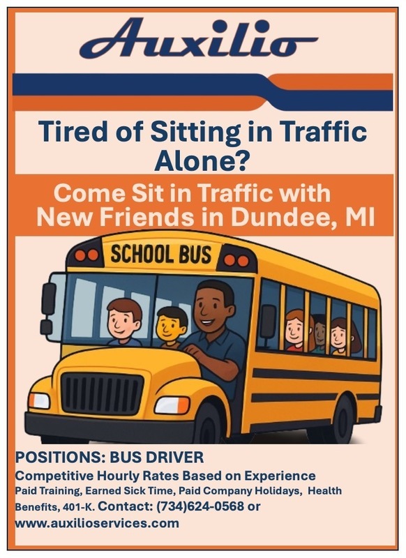 flyer advertising open bus driver positions showing a school bus with children on it.
