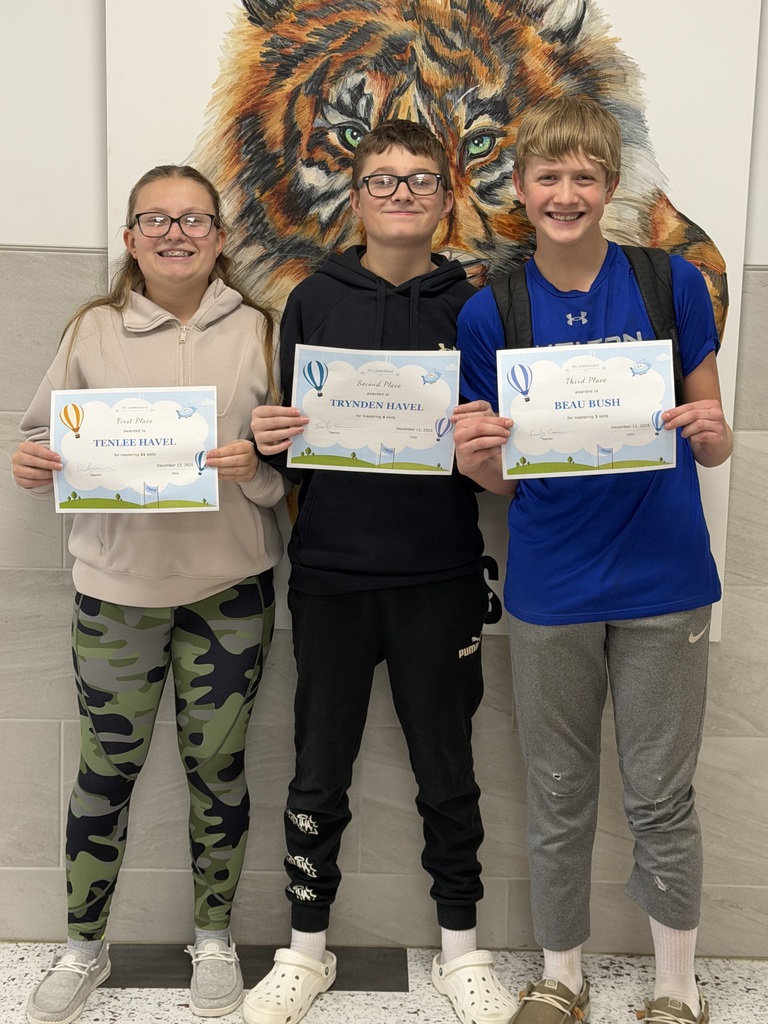 8th Grade IXL winners  from L to R: Tenlee, Trynden, and Beau