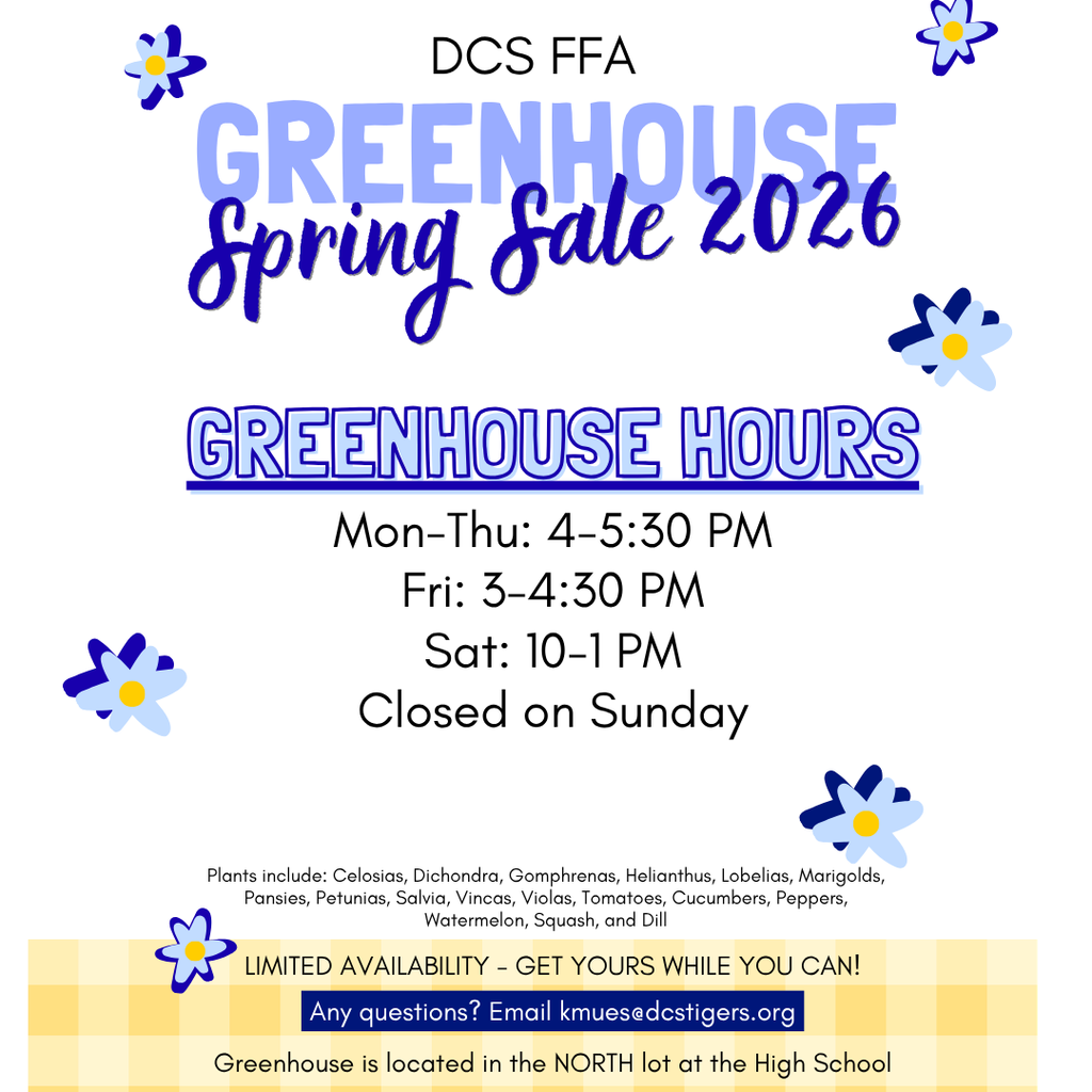 DCS Greenhouse Closed today 5/8 for twilight track meet