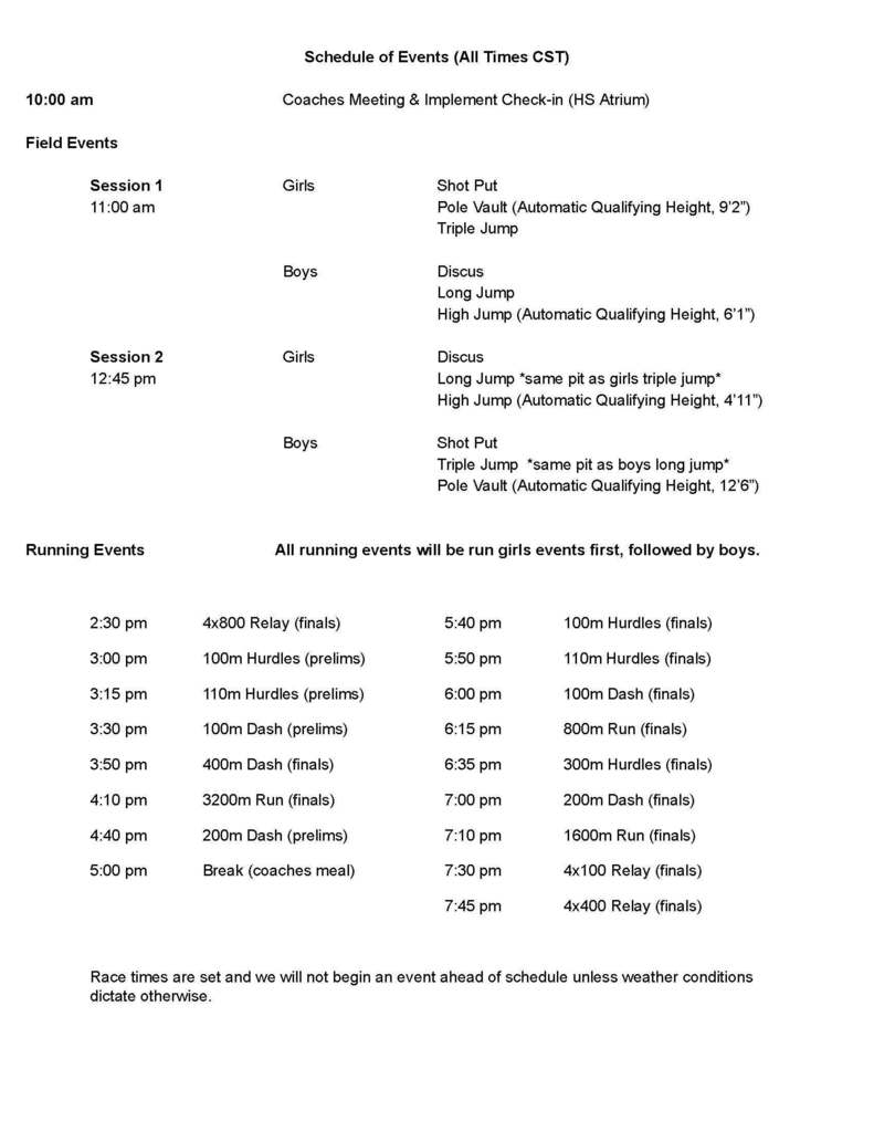 Schedule of Events