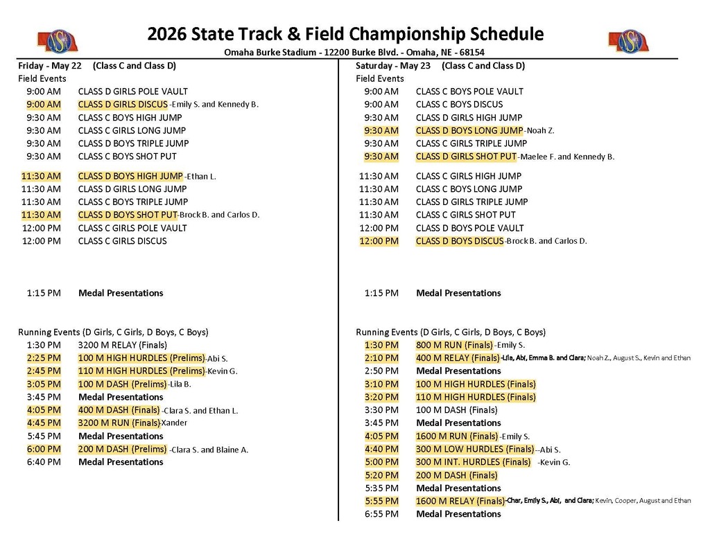 2026 State Schedule