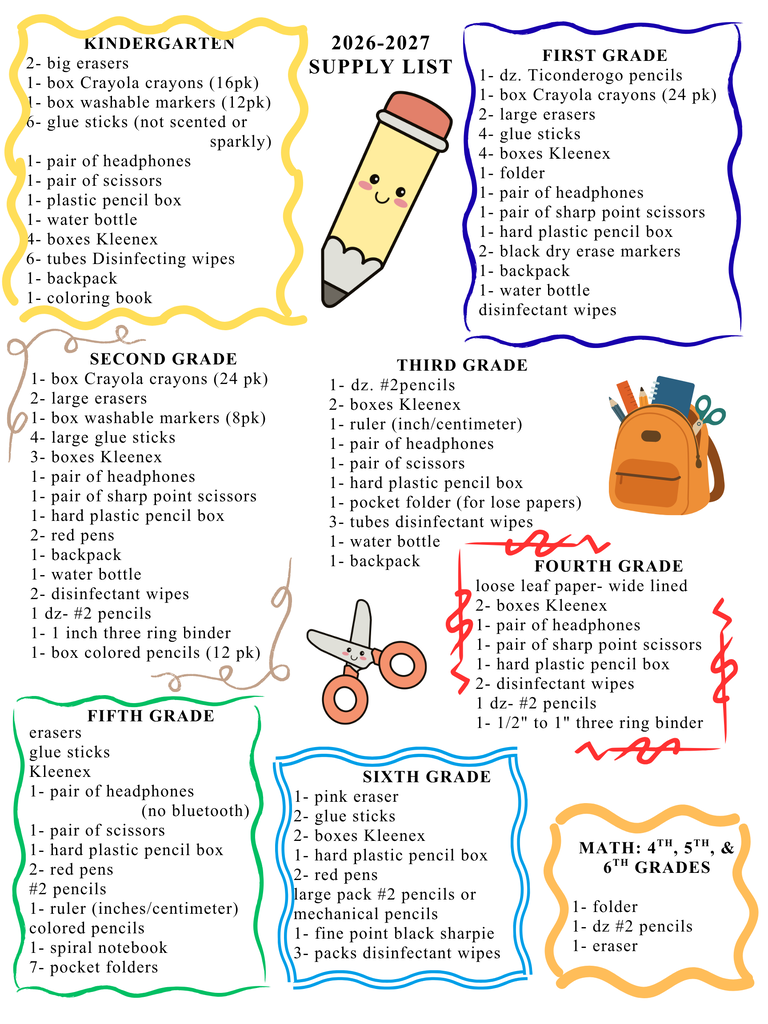26-27 Elementary Supply List