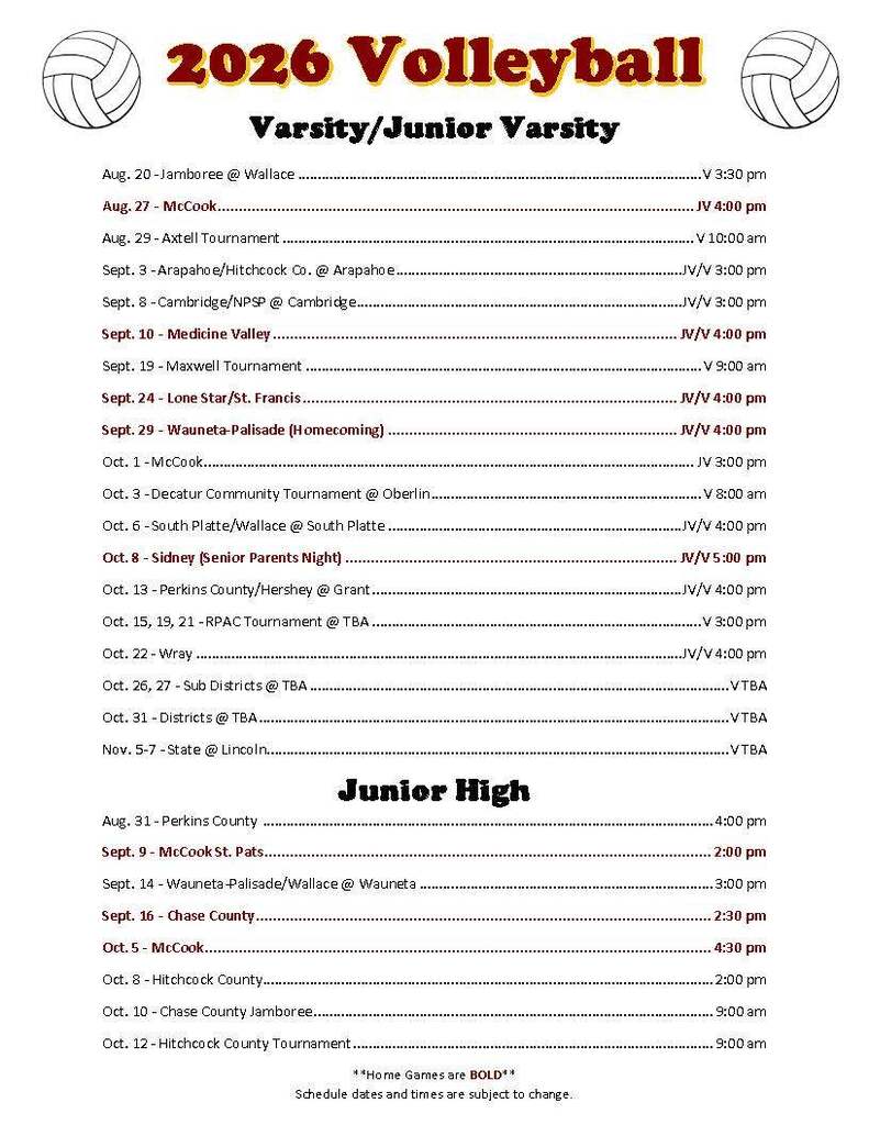 26 VB Schedule