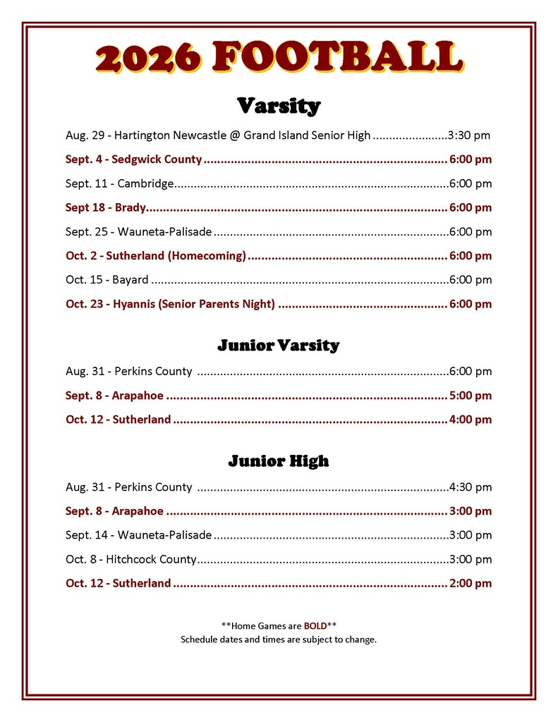 26 FB Schedule