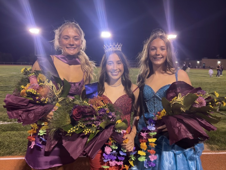 Our three ladies from the 2026 Homecoming Court smiling and posing together after the Homecoming crowning.