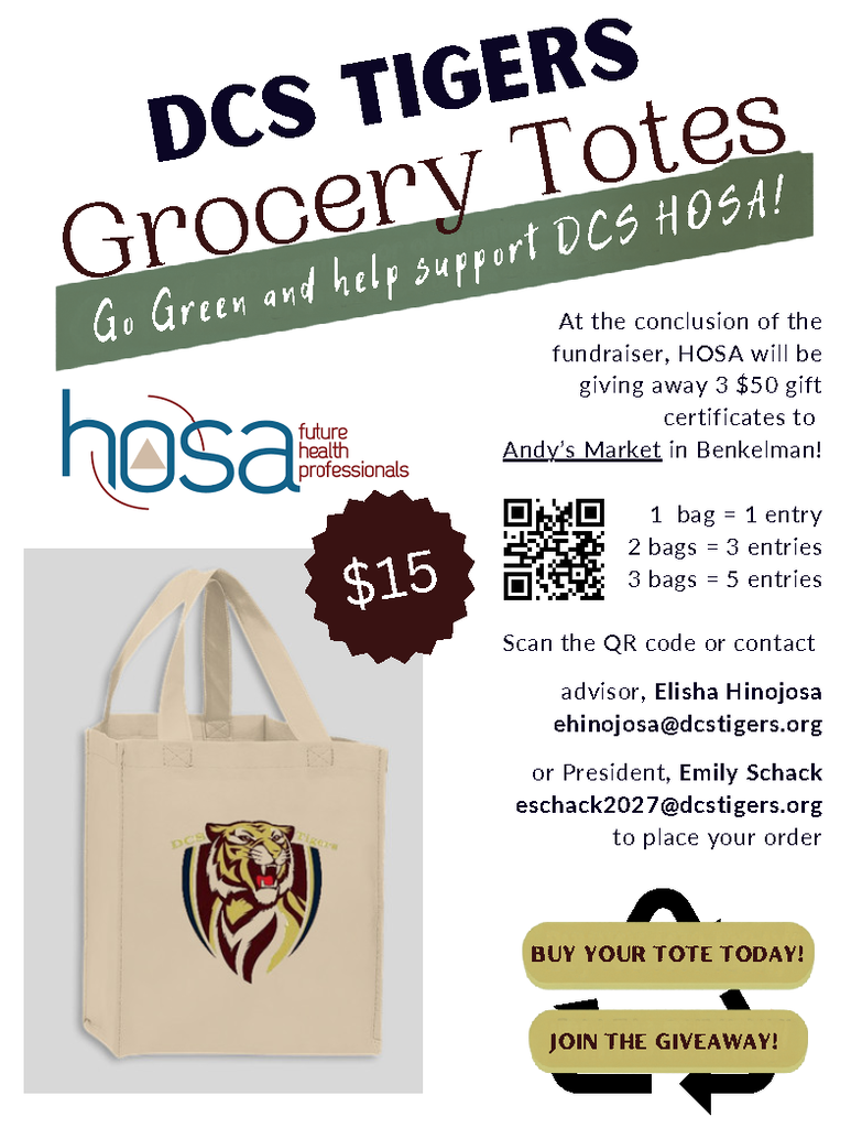 flyer for DCS Tigers Reusable Grocery Totes