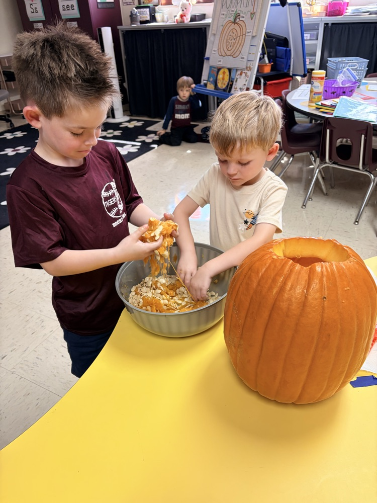 children exploring a pumpkin