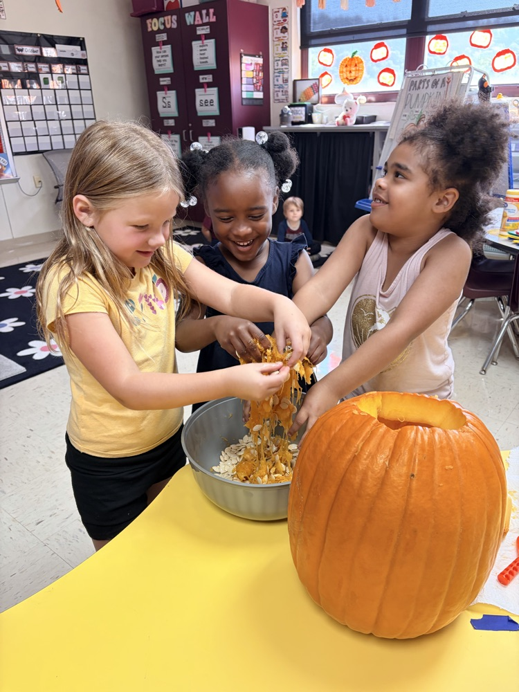 children exploring a pumpkin