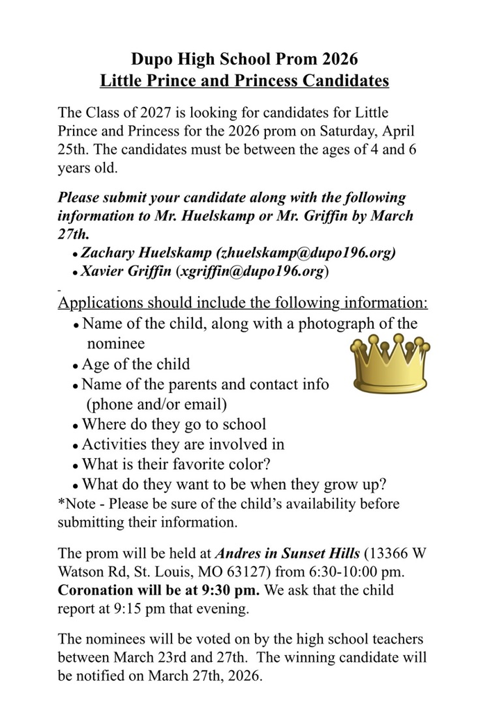 Prince and Princess Nomination Info