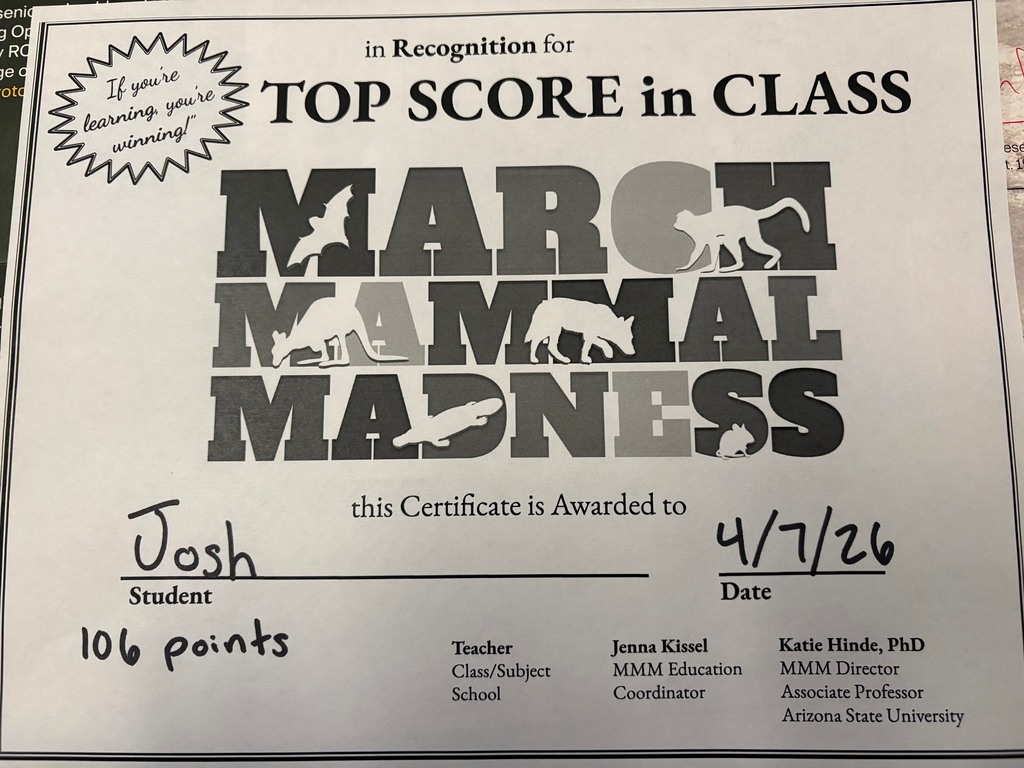 A certificate for the top score in class