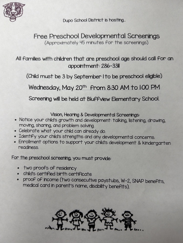 Preschool screening: call for an appointment 